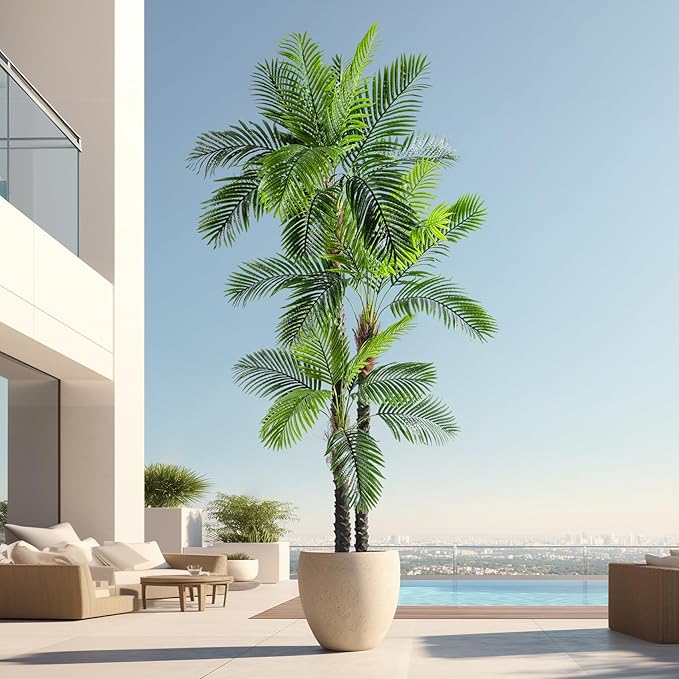 9.1FT Artificial Phoenix Palm Tree with Coconut Fruit Outdoor Indoor Decor Large Faux Coconut Silk Palm Tree Tropical Fake Tree Large Faux Sago Palm Plant for Home Yard Outside Patio Poolside