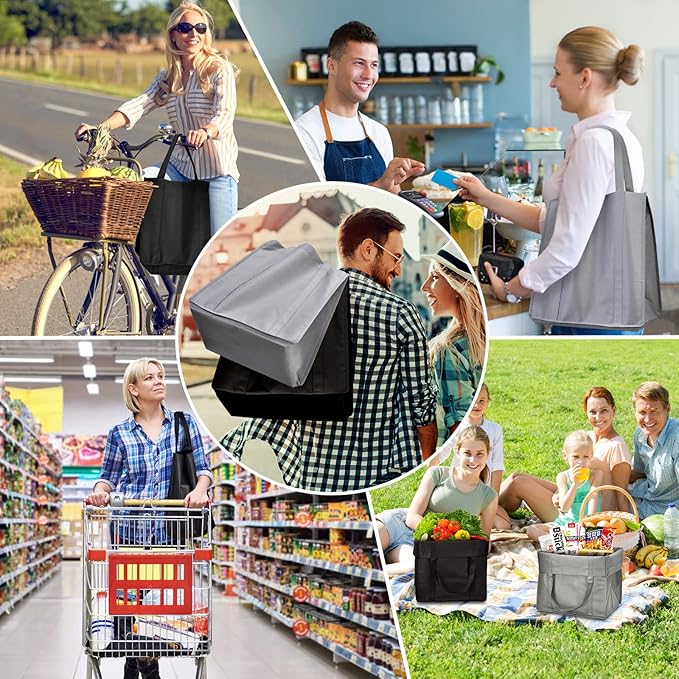 JERIA 24-Pack Reusable Grocery Bags，Large Washable Foldable Shopping Bags，Heavy Duty Tote Bags with Reinforced Handles