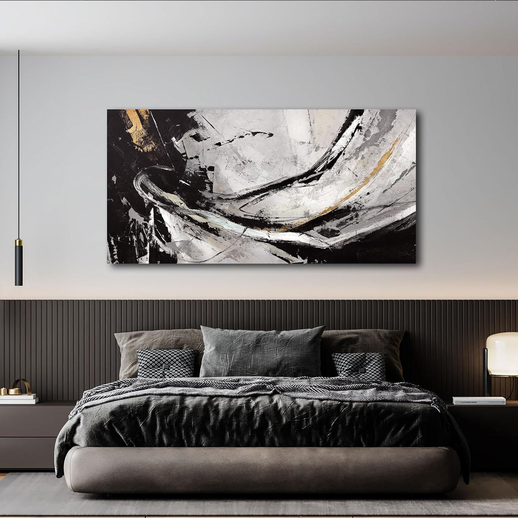XIANSHOU Abstract Canvas Wall Art Gold Decoration Black Art for Living Room Bedroom Kitchen Home Wall Decor 29x58 Inch