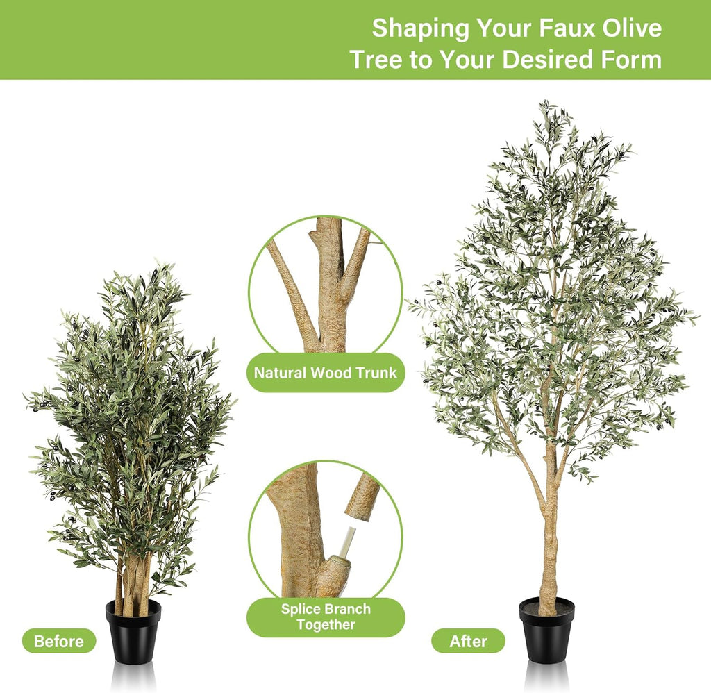 Realead Artificial Olive Tree 10 Feet, Large Fake Olive Tree with Natural Wood Trunk and Lifelike Fruits, Tall Faux Olive Tree 10ft for Home Office Decor
