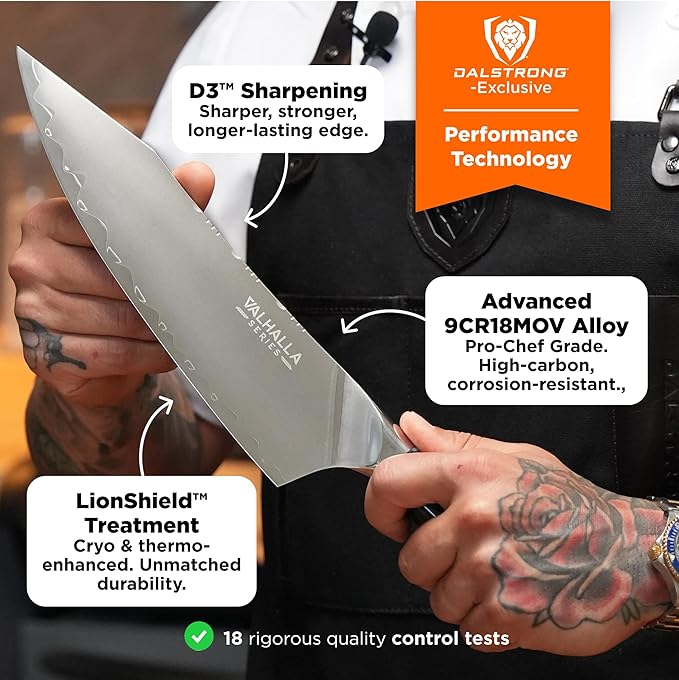 Dalstrong Chef Knife - 8 inch - Valhalla Series - Premium 9CR18MOV HC Steel - Celestial Resin & Wood Handle - Razor Sharp - Kitchen Cooking Chef's Knife - Leather Sheath