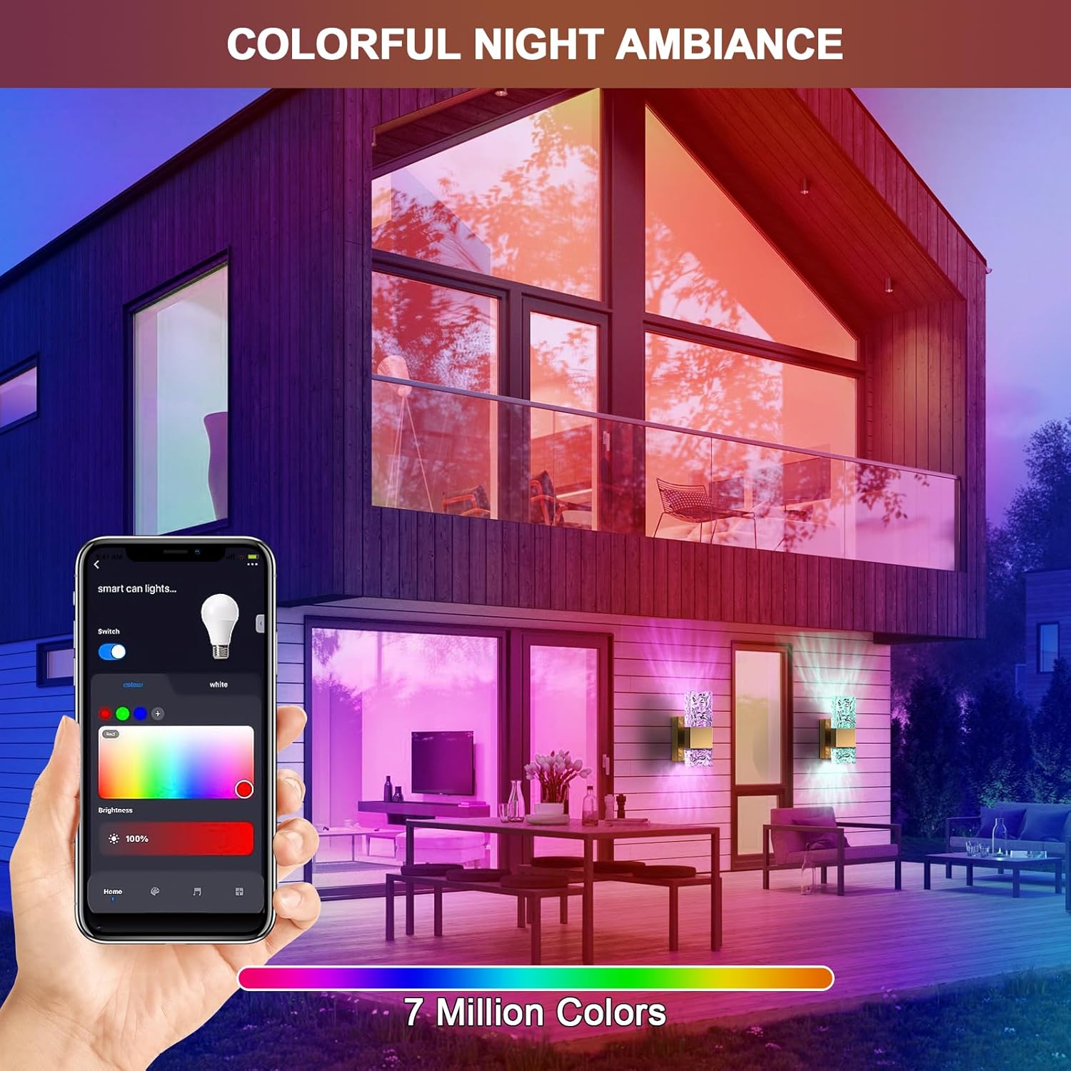 Wall Sconces Set of 2, Smart Dimmable LED Wall Sconces RGB 3000K-6000K, Hardwired Wall Sconce with Alexa,Remote Control, for Home Wall Decoration in Bedroom, Living Room,Hallway,Porch