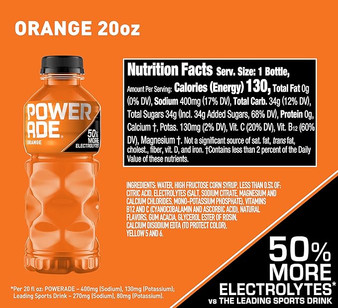 POWERADE Sports Drink Orange, 20 Ounce (Pack of 24)