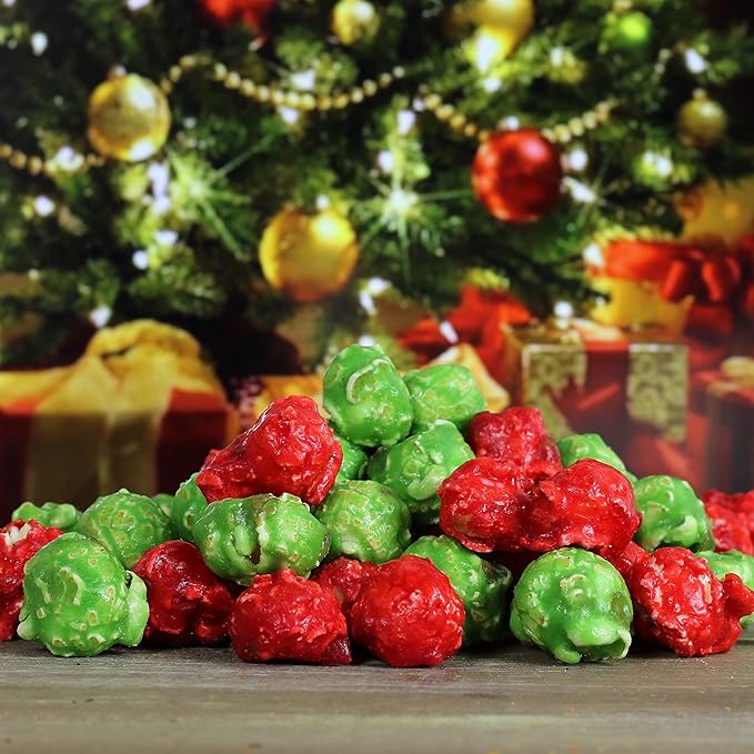 Holiday Red & Green Popcorn by It's Delish, 16 Oz Jumbo Container | Bulk Gourmet Air Popped Pop Corn Snack - Fruity Christmas Themed Candy Confetti – Gluten Free, Vegan, Kosher, 1 Count