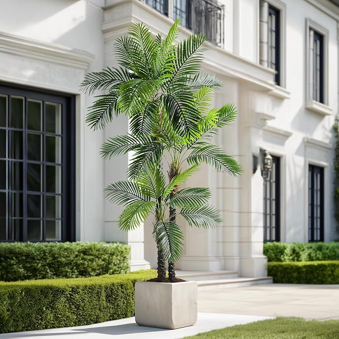 9.1FT Artificial Phoenix Palm Tree with Coconut Fruit Outdoor Indoor Decor Large Faux Coconut Silk Palm Tree Tropical Fake Tree Large Faux Sago Palm Plant for Home Yard Outside Patio Poolside