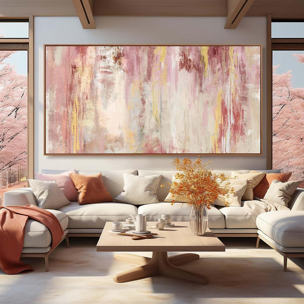 Extra Large Canvas Art Framed Wall Art for Living Room Decor Pink Pictures for Wall Abstract Modern Artwork 36”x70”