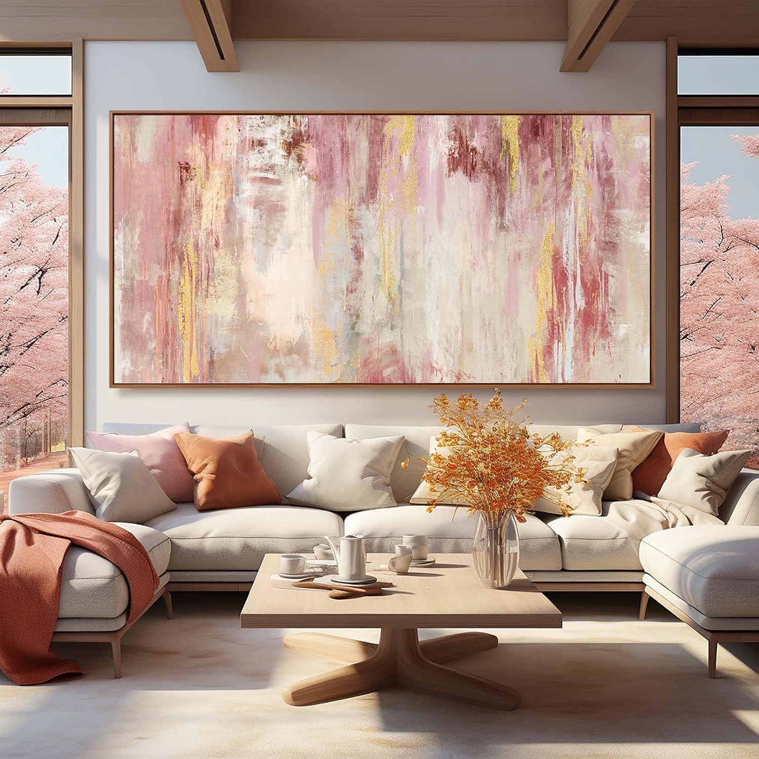 Extra Large Canvas Art Framed Wall Art for Living Room Decor Pink Pictures for Wall Abstract Modern Artwork 36”x70”