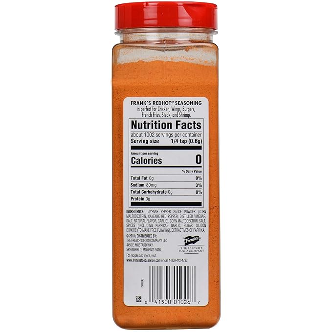 Frank's RedHot Original Seasoning, 21.2 oz (Pack of 6) - Six 21.2 Ounce Containers of Hot Sauce Seasoning Blend of Savory Garlic and Spicy Cayenne Pepper, Perfect for Dry-Rubs