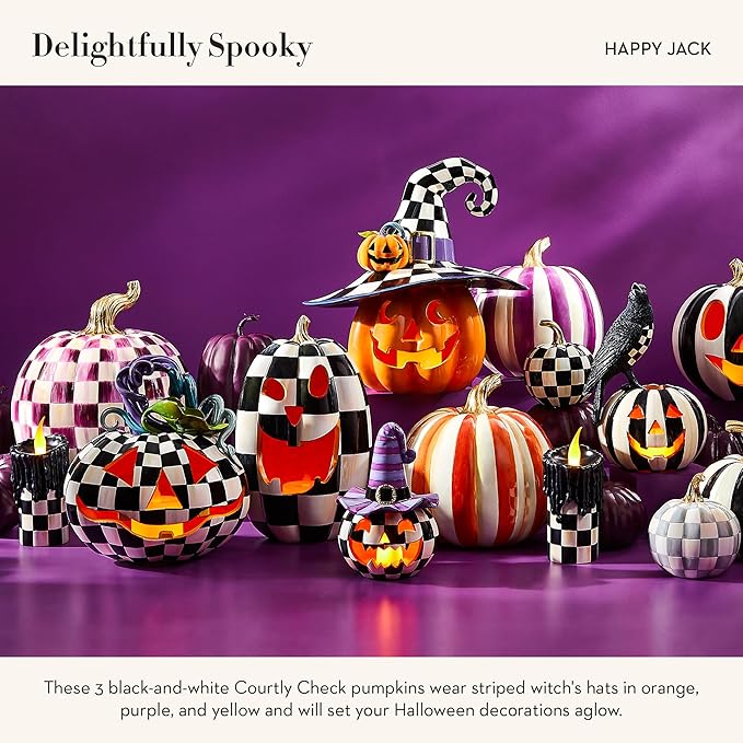 MACKENZIE-CHILDS Mini Happy Jack Pumpkins, Resin Halloween Decor for Home Decoration, Set of 3