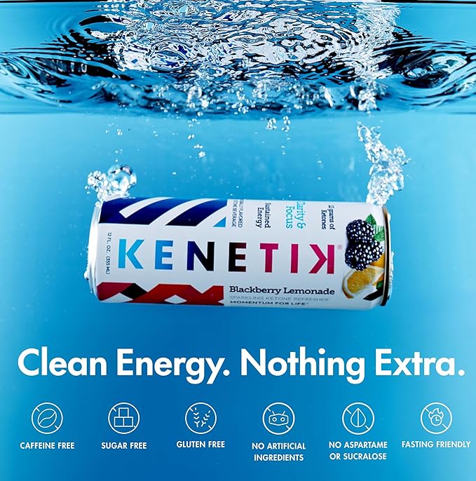 Kenetik Ketone Drink, Caffeine & Sugar Free, Keto Friendly Ready to Drink Ketones for Energy & Focus, High Performance D-BHB Ketone Mix, Fuel w/Zero Crash or Jitters (12 Fl Oz (Pack of 12), Blackberry Lemonade)