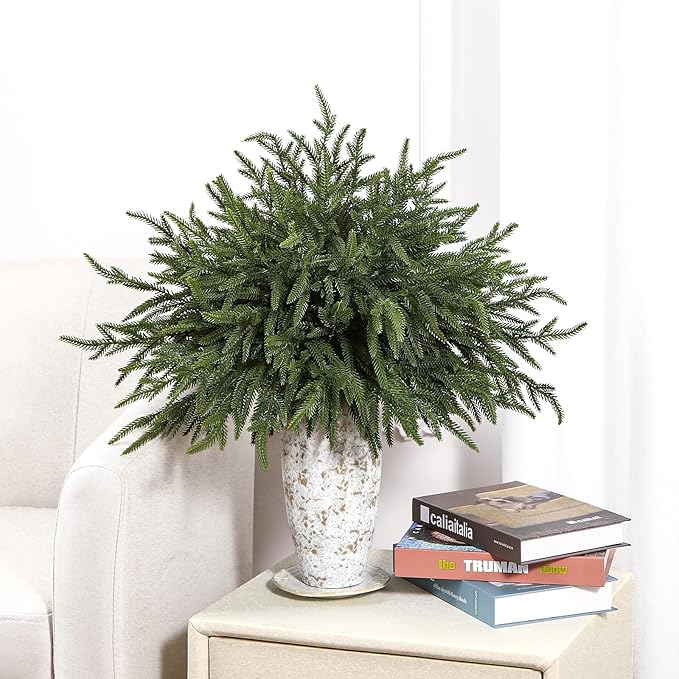 Alupssuc 18 Inch Norfolk Pine Stems, 24 Pcs Real Touch Norfolk Pine Branch, Christmas Greenery Stems for Vase DIY/Garland Making/Table Decoration, Xmas Decor for Indoor, Outdoor & Home