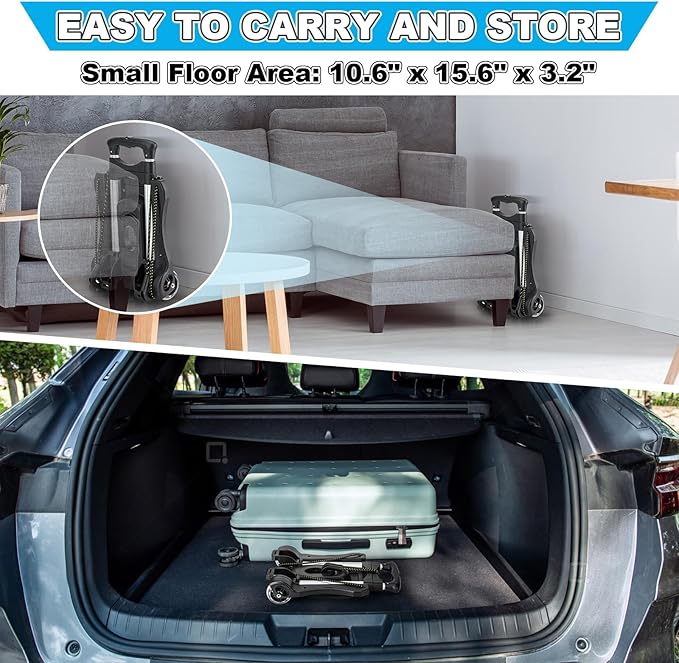 Small Folding Hand Truck Dolly with 2 Wheels, Lightweight Aluminum Foldable Luggage Cart, Collapsible Cart Portable Dolly for Airport Travel Moving Use