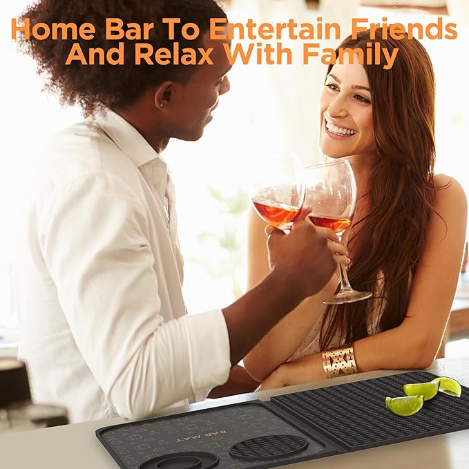 Bar Mat, Bar Accessories, Multifunctional Folding Cocktail Mat with Cutting Board, 18" X 12"(Black) Drying Mats,Bar Mat for Countertop,Bar Decorations for Home , Outdoor Bar Accessories ,Travel
