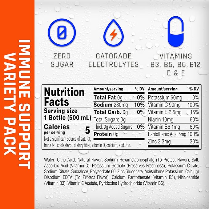 Propel Immune Support with Vitamin C + Zinc, 3 Flavor Variety Pack, 16 Fl Oz (Pack of 12)