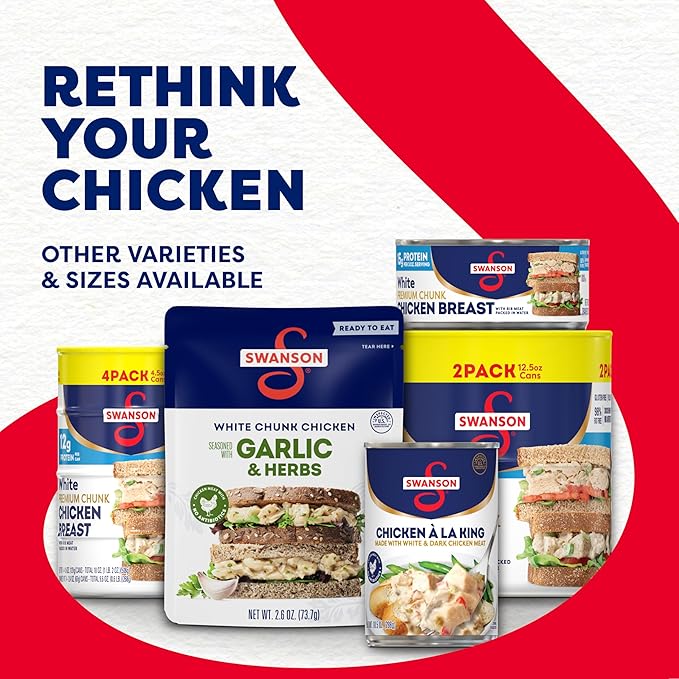 Swanson White Premium Chunk Chicken Breast with Rib Meat in Water, 12.5 oz. (Pack of 2)