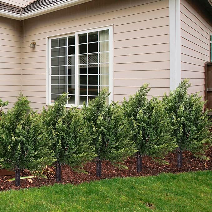 2 Pack 16.5 Inch Artificial Cypress Topiary Trees, Realistic Faux Potted Plants for Indoor Outdoor Home Garden Office Decoration (UV Resistant)