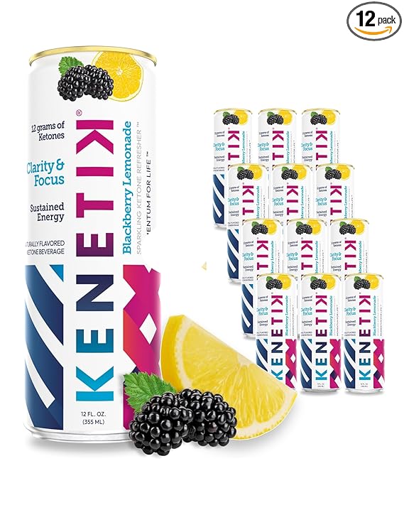 Kenetik Ketone Drink, Caffeine & Sugar Free, Keto Friendly Ready to Drink Ketones for Energy & Focus, High Performance D-BHB Ketone Mix, Fuel w/Zero Crash or Jitters (12 Fl Oz (Pack of 12), Blackberry Lemonade)