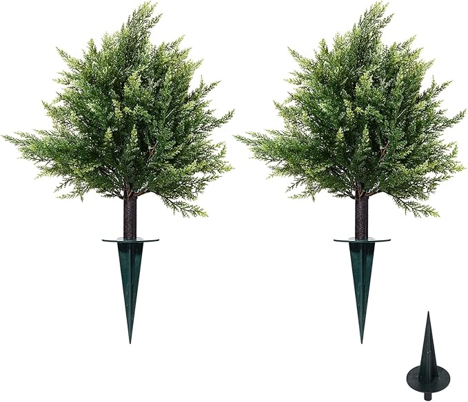 2 Pack 16.5 Inch Artificial Cypress Topiary Trees, Realistic Faux Potted Plants for Indoor Outdoor Home Garden Office Decoration (UV Resistant)