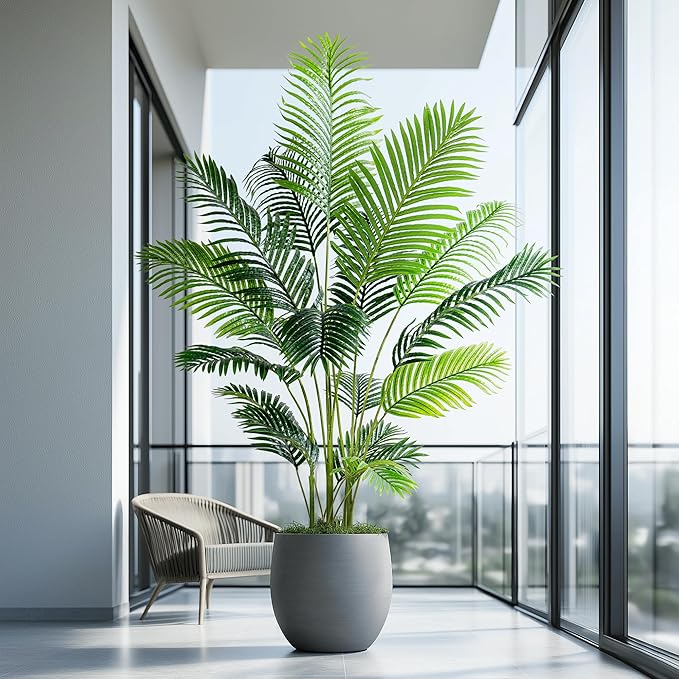 6.6FT Artificial Areca Palm Tree-Lifelike Palm Plant,Faux Tropical Areca Floor Plant Tall Faux Silk Large Artificial Plants for Indoor Home Living Room Corner Decor（No Planter）