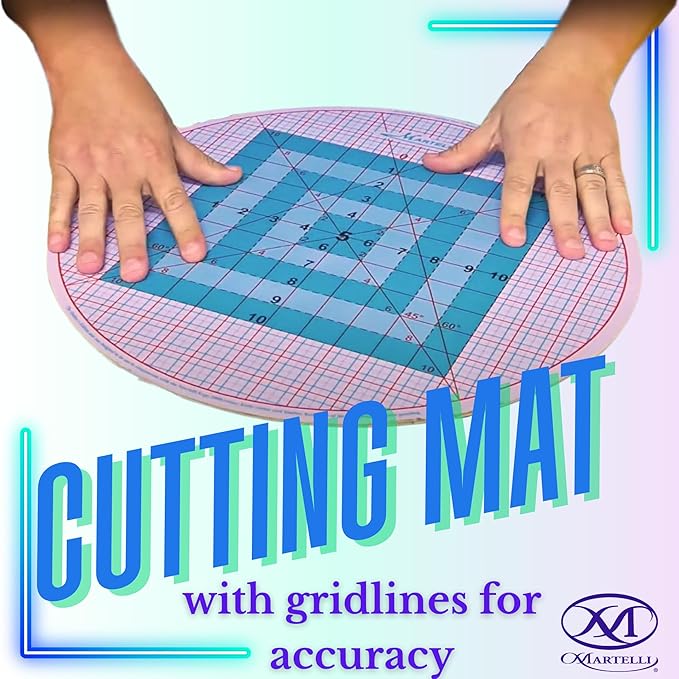 Martelli Round About 17-inch Turntable Set, Quilting Cutting Mat with Grid, Ironing Top, Sewing and Crafting Tool