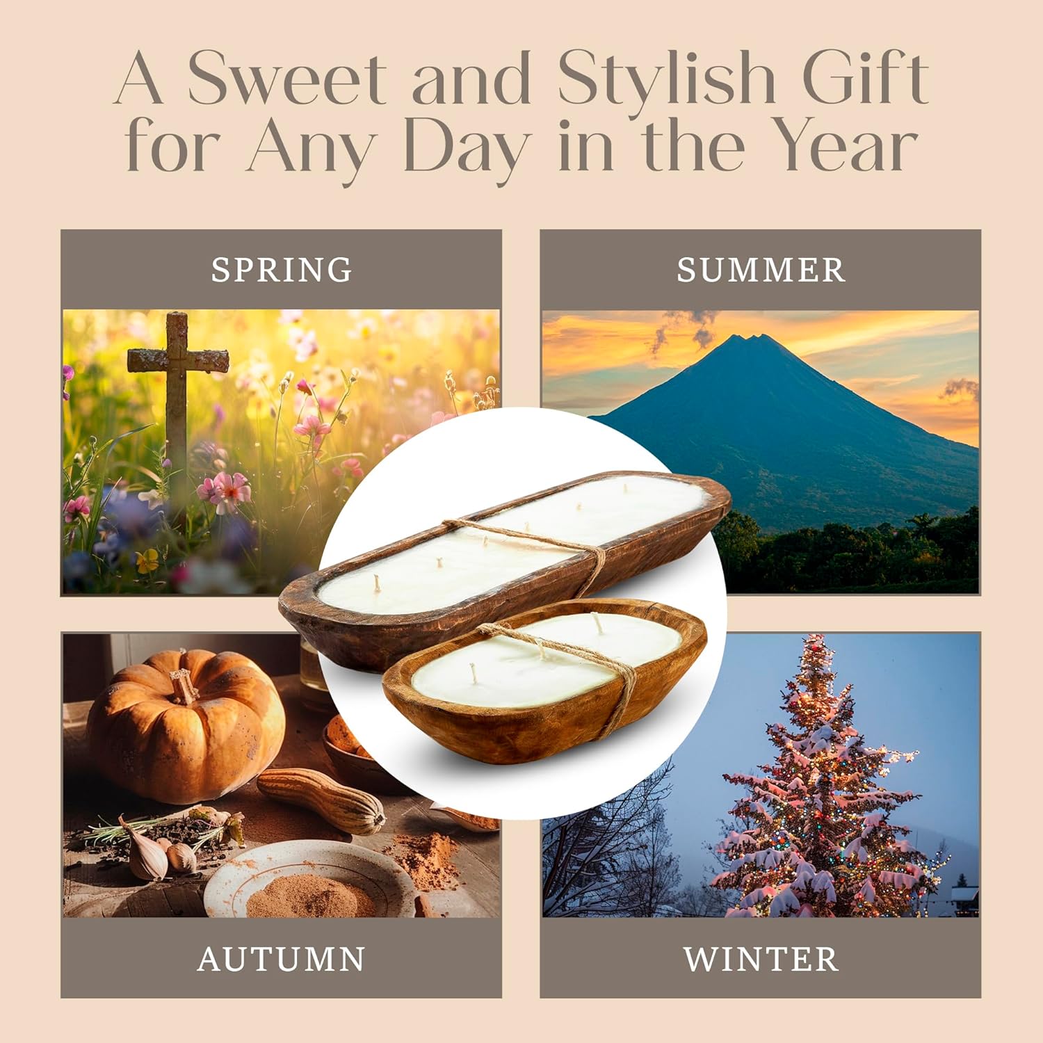 Dough Bowl Candle Co. Pumpkin Spice Soy Candle - 3 Wick Rustic Farmhouse Coffee Table Decor, Odor Eliminator in Wooden Bowls, 20 Ounce Wooden Dough Bowl Candle, All-Natural Gifts for Women and Men