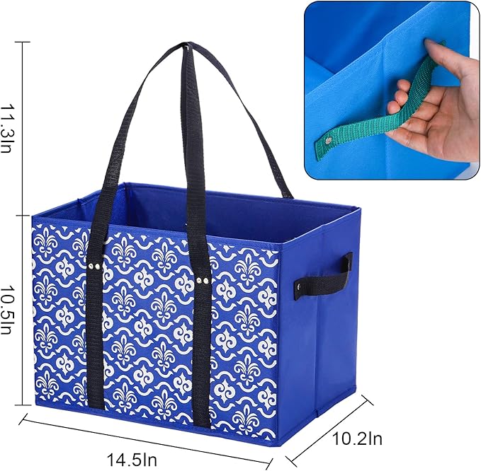 WUWEOT 4 Pack Reusable Grocery Bags, Large Shopping Box Tote, Foldable Washable Storage Bins with Reinforced Bottom Heavy Duty Handles for Fruit Vegetable Clothes Toys and Picnic