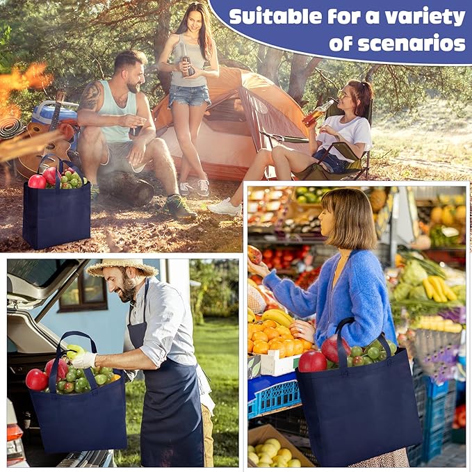 Windyun Reusable Grocery Bags Large Non Woven Shopping Bags with Handles Foldable Portable Tote Bulk, 12.6 x 11.8 x 6.3 Inch