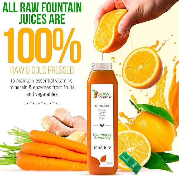 5 Day Juice Cleanse by Raw Fountain, All Natural Raw Detox Cleanse, Juicing for Body Rest, Cold Pressed Juice Fast, Great Way to Jumpstart a Healthy Diet, 30 Bottles 12oz, 5 Ginger Shots