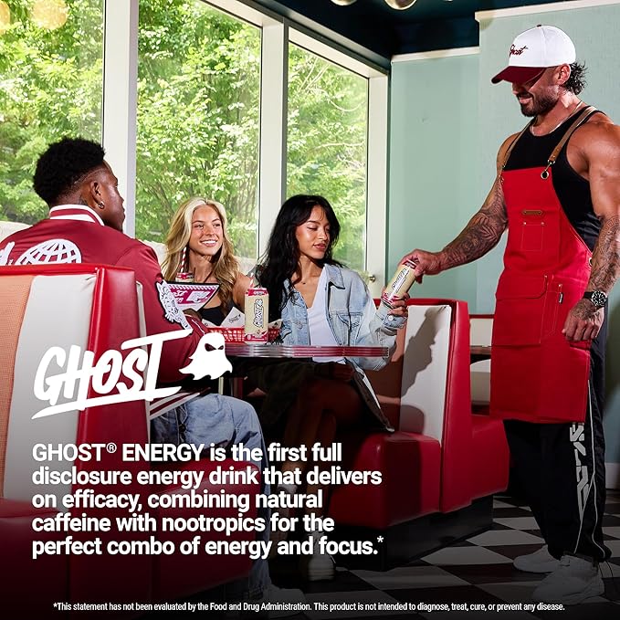 GHOST Energy Drink - 12-Pack, Raspberry Cream, 16oz Cans - Energy & Focus & No Artificial Colors - 200mg of Natural Caffeine, L-Carnitine & Taurine - Gluten-Free & Vegan