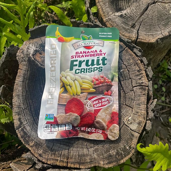 Brothers All Natural Freeze Dried Fruit Crisps, Banana Strawberry, 0.42 Oz (Pack of 24), Made with 100% Fruit, Gluten Free, Soy Free, Vegan, Heathy Snack, Lunch Box Ready