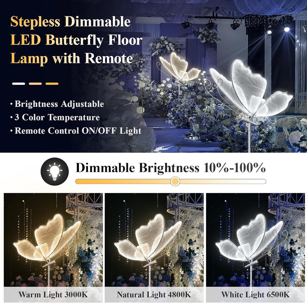 Wedding Butterfly Dimmable Floor Lamp: LED Butterflies Light with Remote Control - White & Warm Lights Butterfly Prop for Birthday Party Decoration - Baby Shower Bridal Shower Home Decor (23.6 in,2)
