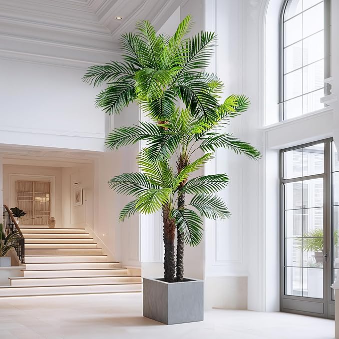 9.1FT Artificial Phoenix Palm Tree with Coconut Fruit Outdoor Indoor Decor Large Faux Coconut Silk Palm Tree Tropical Fake Tree Large Faux Sago Palm Plant for Home Yard Outside Patio Poolside