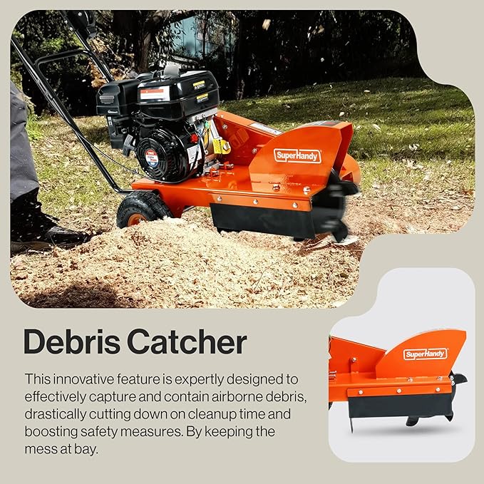 SuperHandy Gas-Powered Stump Grinder with 9HP Engine, Direct Belt Drive, 12-Inch Cutting Depth, 6 Durable Carbide Teeth – Compact and Lightweight