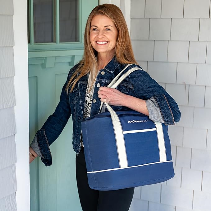 Rachael Ray Soft Reusable Insulated Canvas Grocery Tote Bag, Navy