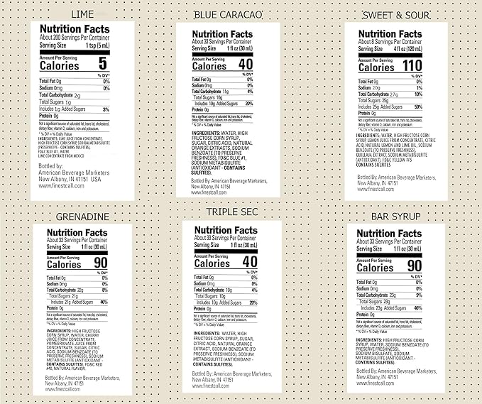 Finest Call Premium Bar Essentials Drink Mixes Variety, 1 Liter Bottles (33.8 Fl Oz), Pack of 6 Flavors