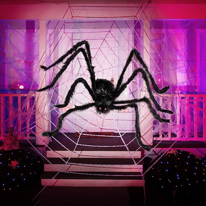JOYIN Halloween Outdoor Decorations Giant Spider, 5 Ft Large Spider for Yard Lawn Garden Patio Scary Halloween Outside Decor, Indoor Haunted House Prop and Home Party Decor, Black