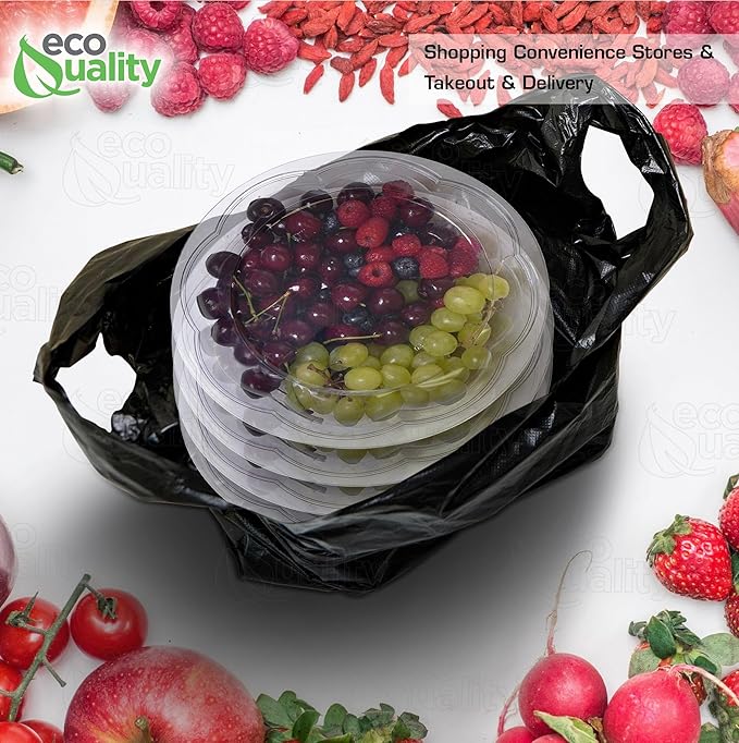 EcoQuality Plastic Black T-Shirt Bags 6000ct, 1/10 Shopping Bags, Grocery Bags, Poly Bags, Multi-Use, Small Size, Reusable Carry Out Bags (8x4x16 in.) (13 Micron)