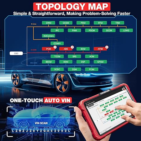 KINGBOLEN K10 Pro Full Systems 10" Car Scanner Topology Map, Bidirectional Scan Tool Bluetooth OBD2 Scanner, 41+ Reset Service, ECU Coding, FCA AutoAuth, CANFD & DOIP,2 Years Free Update, V.A.G Guided
