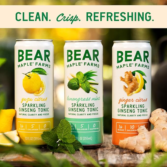Clean Soda, Natural Focus & Clarity from Ginseng, No Caffeine, 5-10 calories per serving, Naturally Sweetened, 12oz can - Variety Pack, 6 count