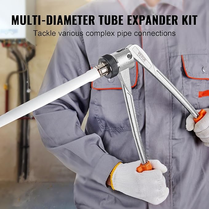 VEVOR Pipe Tube Expander, 1/2", 3/4", 1" OD PEX Tubing Expander, Professional Manual Lever PEX Tools Expander, with 3 Expansion Heads, Pipe Cutter for PEX Tubes