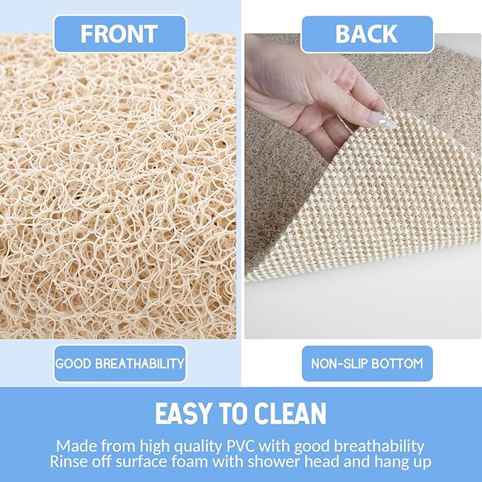 Non Slip Bathtub Mat, Anti Slip Shower Mat, Fast Drying Bath Tub Mats, Foot Scrubber Mat, Anti Slip Mat for Tub, Floor,Bathroom, Home, Kitchen, Hotel (Beige 24x16 Inch)