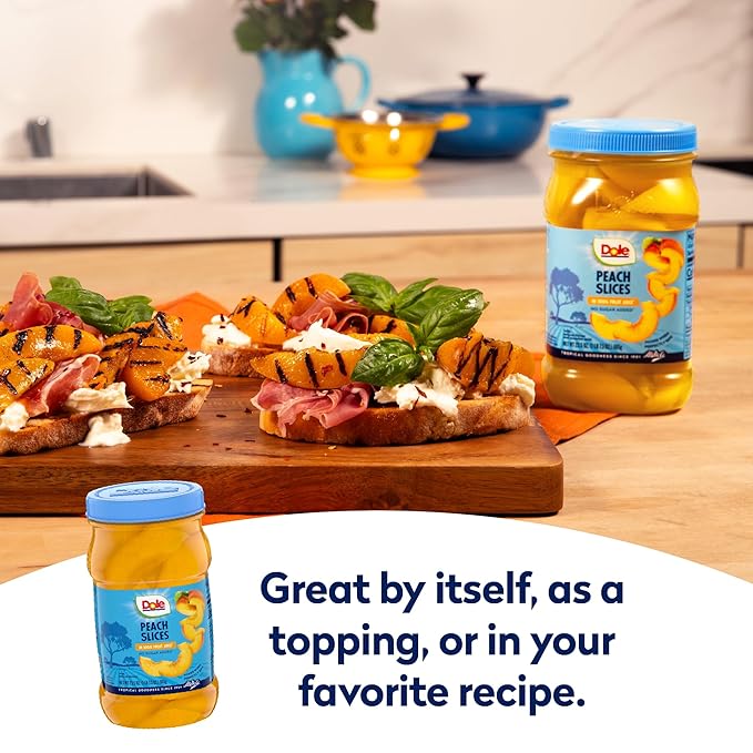 Dole Jarred Peaches Sliced Yellow Cling in 100% Fruit Juice, 23.5 Ounce Jar (Pack of 8)