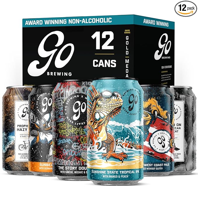 Go Brewing - 12 Mixed Pack - Non-Alcoholic Craft Brew - Small Batch Brew - Classic Ingredients - Non Alcoholic Assorted Variety Pack - Low-Calorie, NA Brew - Ideal for Any Occasion (12 oz, 12 Pack)