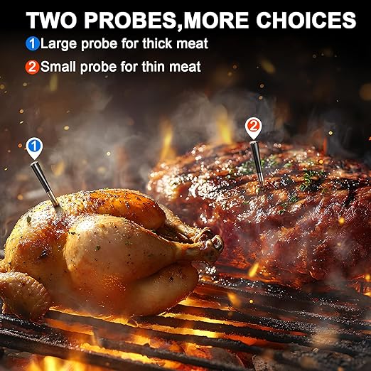 COOKIT 2 Probes Digital Bluetooth Thermometer, 700ft Meat Thermometer for Turkey Beef Rotisserie BBQ, Oven, Grill & Smoker-Effortless Steak Cooking