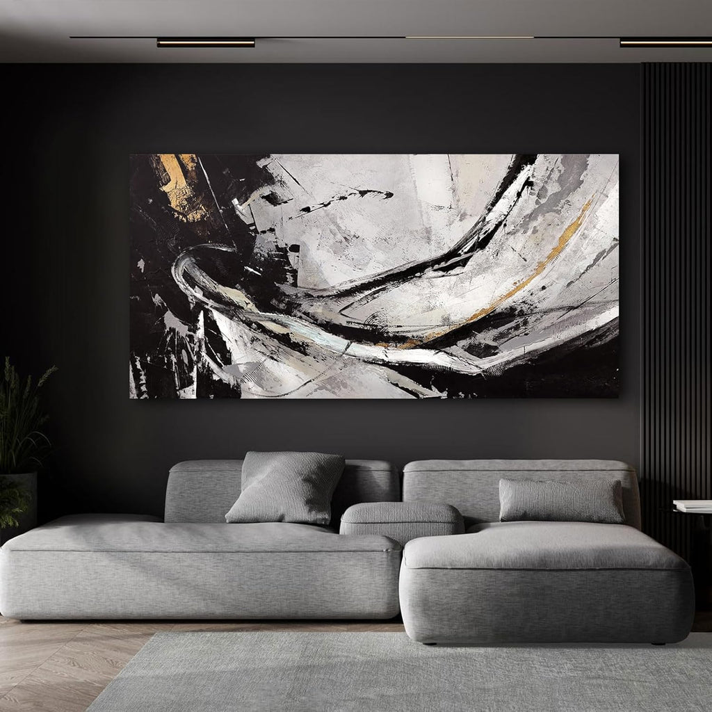 XIANSHOU Abstract Canvas Wall Art Gold Decoration Black Art for Living Room Bedroom Kitchen Home Wall Decor 29x58 Inch