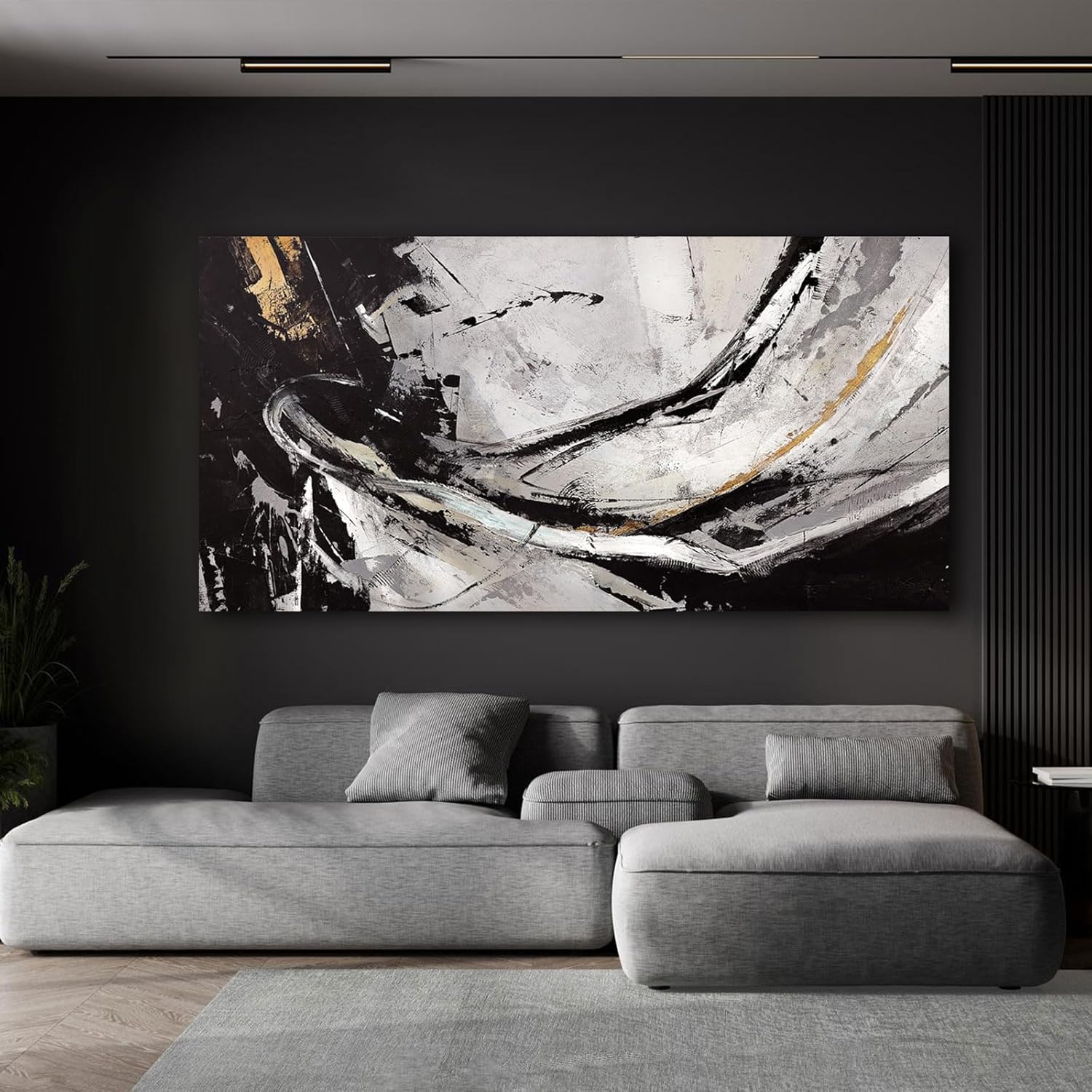 XIANSHOU Abstract Canvas Wall Art Gold Decoration Black Art for Living Room Bedroom Kitchen Home Wall Decor 29x58 Inch