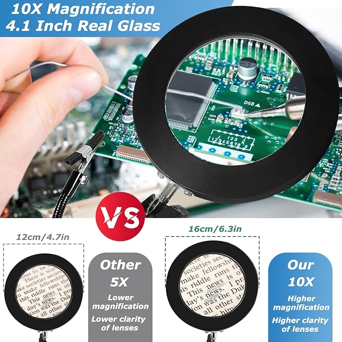 Magnetic Helping Hands Soldering Station, 10X LED Magnifying Lamp Large Soldering Station Kit, 360 Hot Air Gun Holder, 4 Magnetic Third Hand Soldering Tool & PCB Holder for Electronic Repair Soldering