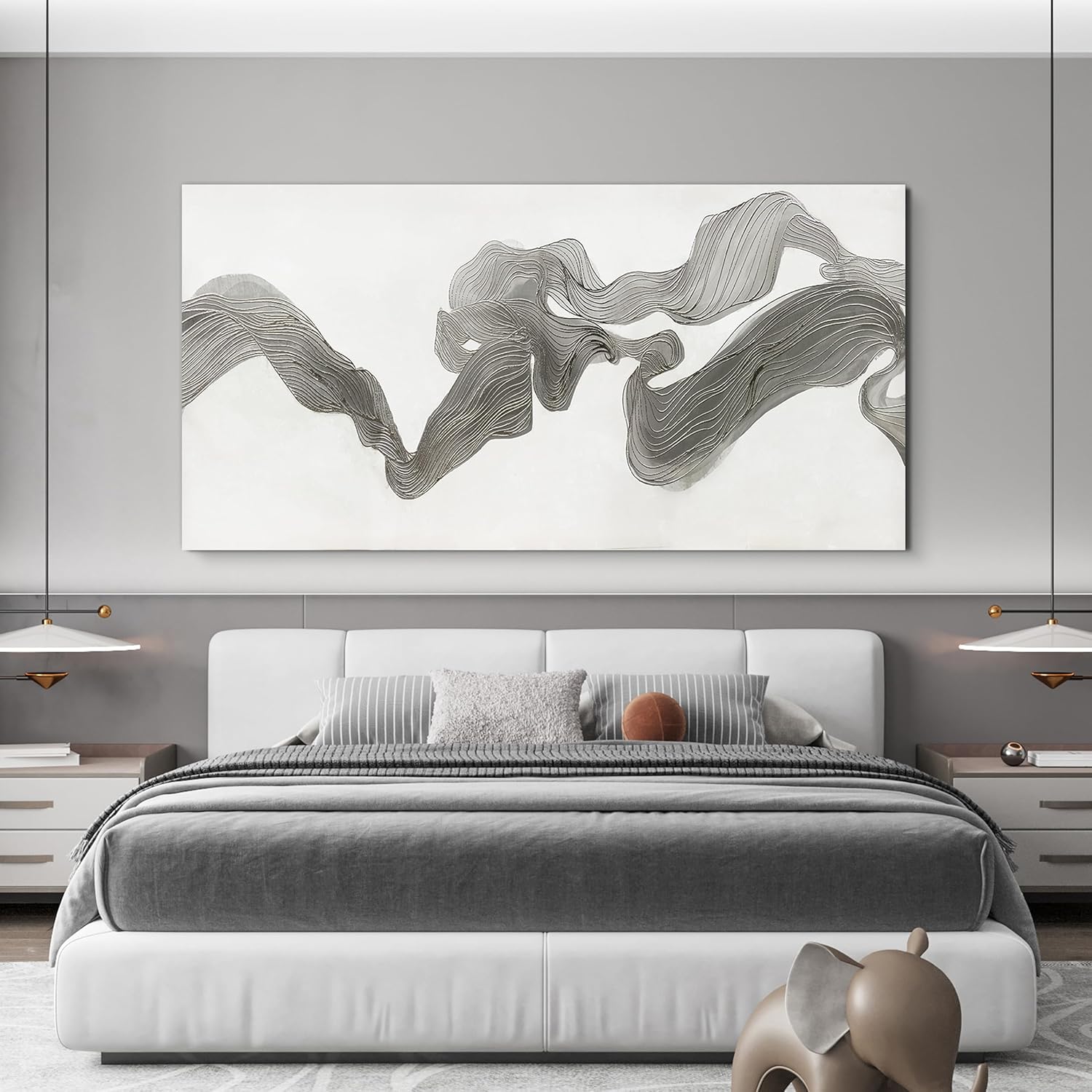 Abstract Wall Art Decor Large Modern Wall Art Decor Oversized Wall Art Pictures for Living Room Abstract Canvas Art Wall Decor Gray White Wall Art Prints Artwork for Walls Home Office Decor 29" X 58"