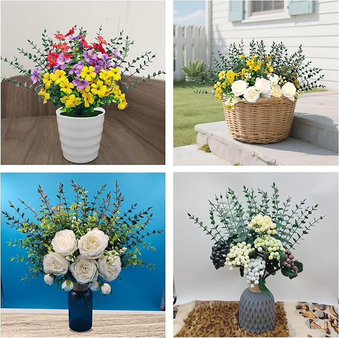 40pcs Eucalyptus Stems Fake Plant Faux Greenery Branches Artificial Eucalyptus Leaves Stems Fake Flowers Leaves for Wedding Decor Home Office Party Christmas Decoration Artificial Flowers Indoor