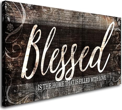 MESESE Blessed Home Quote Canvas Wall Art|Brown Wall Decor for Living Room|Blessed is the home Christian Wall Art|Ready to Hang Wall Picture for Dining Room Bedroom Decoration